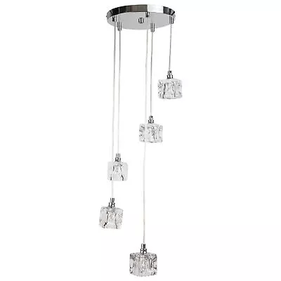 Contemporary 5 Light Ice Cube Glass Ceiling Drop Light Fitting Cluster Pendant • £47.99