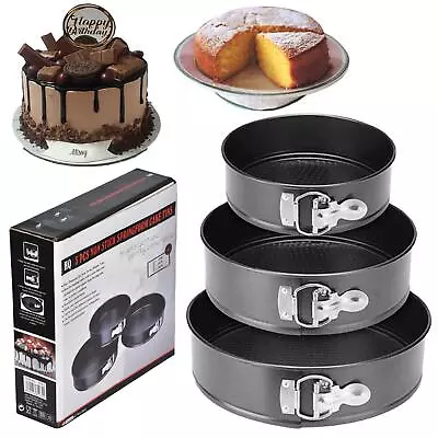 Set Of 3 Round Cake Tin Non Stick Set Spring Form Lose Base Baking Bake Pan Tray • £9.95