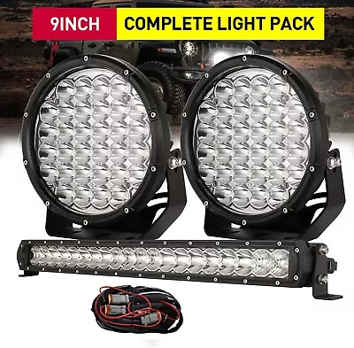 Black 9  LED Spot Driving Lights Set Work + 22  Light Bar 12V24V Truck 4WD UTV • $159.97