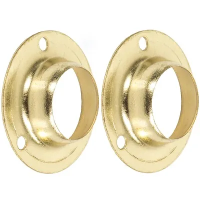 2x BRASS WARDROBE ENDS FIT 19mm RAIL Metal Hangers/Hanging Rod Ring Tube Support • £4.20