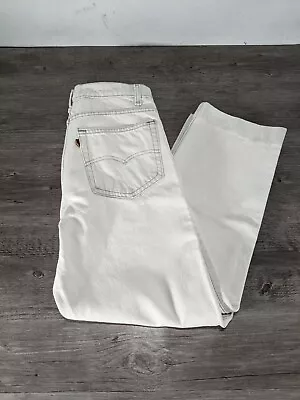 VTG Levi’s Made USA - Two Horse 31x30 Leather Tab Off White Canvas Jeans 90s • $34.99