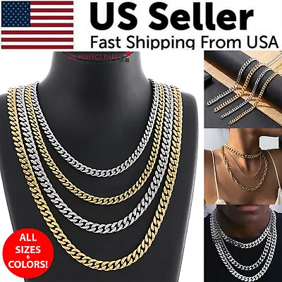 Stainless Steel Gold Silver Chain Cuban Curb Womens Mens Necklace 3/5/7/9/11mm • $7.79