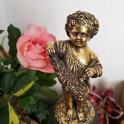 Vintage Gilt Gold Borghese Italian Cherub Statue on Pedestal Rare Find 10 1/2 In • $115