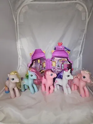 Little Pony Bundle. 4 Ponies & Portable Castle House.  • £16