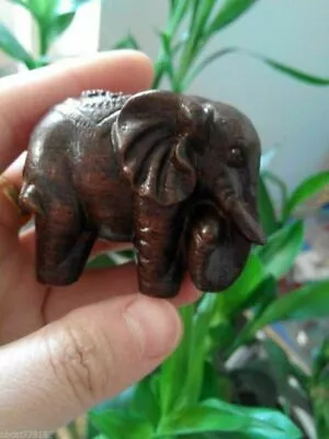 ORIENTAL OLD Black WOOD HANDWORK CARVING ELEPHANT NETSUKE NEW • £9.28