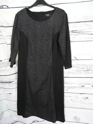 Ladies George Black Grey Pattern Midi Dress Size 14 3/4 Sleeve • £2.99