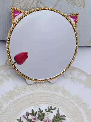 Bling Rhinestone Makeup Mirror Cute Cat Mirror Wood Table Vanity Cosmetic Mir... • $18.87