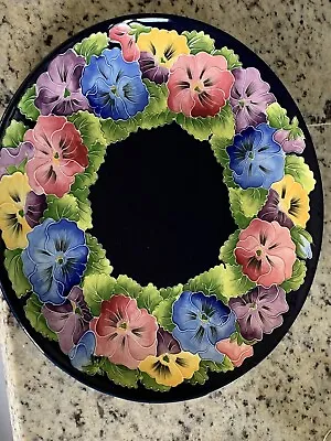 J McCall 2004 Blue Sky Icing On The Cake Collection Pansy Platter 14” • $75