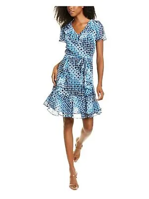 KARL LAGERFELD PARIS Womens Blue Belted Flutter Sleeve Sheath Dress 0 • $22.99