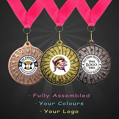 50mm 10 X Personalised Dance Medals + Ribbon + Engraving + Your Logo • £13.99