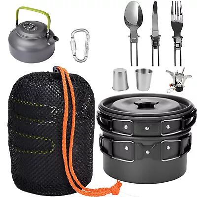 13pcs Portable Camping Cookware Mess Kit Backpacking Outdoors Cook Pot Bowls Set • $11.95