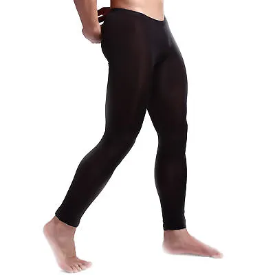 $9.29 • Buy Men's Ice Silk Sheer Leggings Fitness Tight Long Johns Pants Stretch Underpants