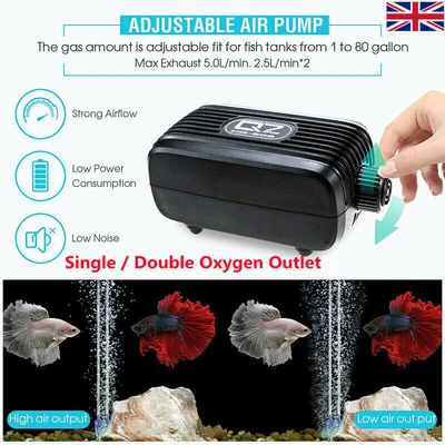 £11.69 • Buy Aquarium Fish Tank Air Pump Quite Silent Flow Oxygen Bubbles Stone Outlet Valve