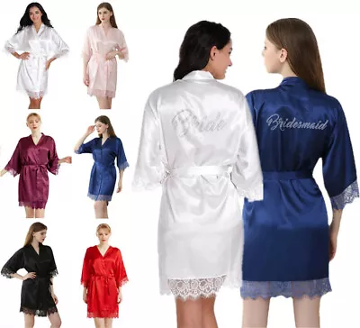 $25.97 • Buy New Personalized Lace Satin Bridal Wedding Robe Bridesmaid Party Dressing Gown