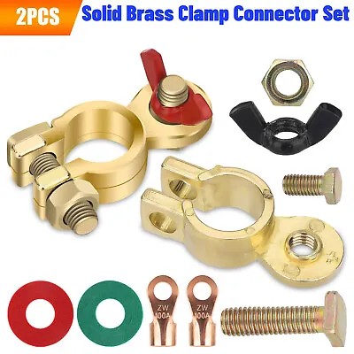 Brass Battery Terminal Positive & Negative Connectors Clamp Marine Top Post End • $9.98