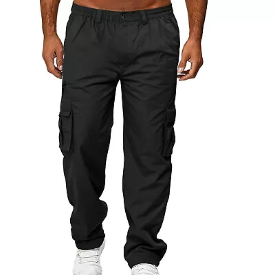 Men's Casual Cargo Sweatpants Taper Leg Fleece Six Pocket Jogger Workout Pant US • $16.59