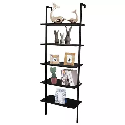 5 Tier Shelf Wood Ladder Open Bookcase Frame Industrial Modern Bookshelf Unit • $45.99