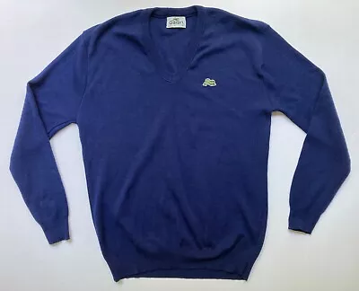 Vintage 80s Garan V-Neck Sweater Mens XL Golf Preppy Made In USA Navy Blue EUC • $15.95