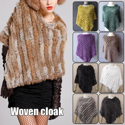 Women Fashion Real Rabbit Fur Poncho Knitted Shawl Natural Fur Warm Top Pullover • $27.88