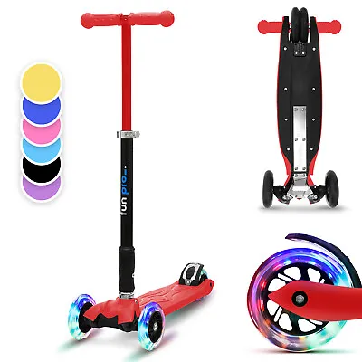 Kids Scooter 3 Wheels Age 5+ LED Kids Push Scooter Folding Height Adjustable Red • £91.99