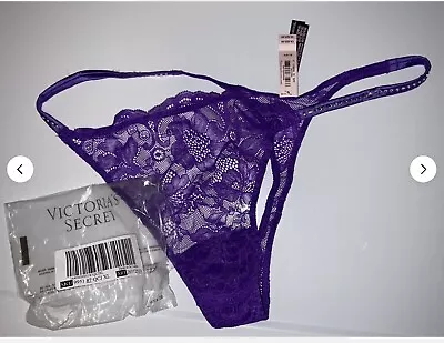 NWT Victorias Secret Bright Violet Lace Shine Bling Rhinestone Strap Thong Panty • $8