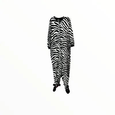Nick & Nora Womens Black White Animal Print One Piece Footed Zebra Pajamas XL • £28.90
