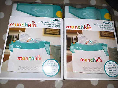 2x Munchkin LATCH MICROWAVE STERILISER BAGS 6PK. One Bag 30 Times Can Wash. New • £12