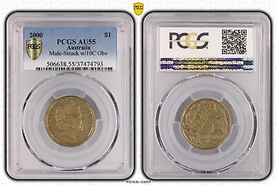 Australia 2000 $1 Mule Error 10c Obverse Coin PCGS AU55 #4793 • $768.44