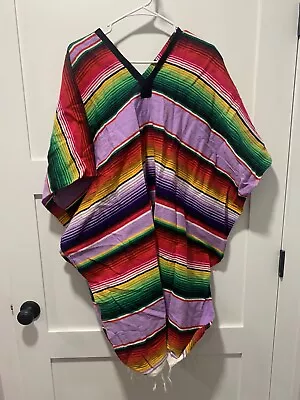 Adult Colorful Striped Saltillo Serape Mexican Fiesta PONCHO Pancho Costume • $22