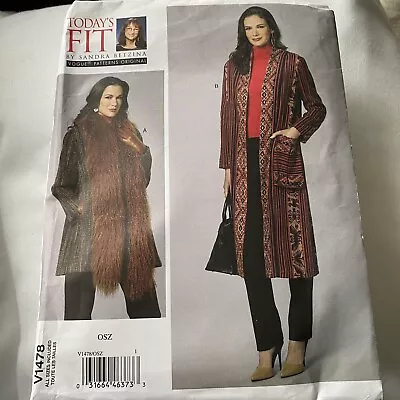 Vogue Today’s Fit Sewing Pattern By Sandra Betzina Misses Coat New Uncut • $15