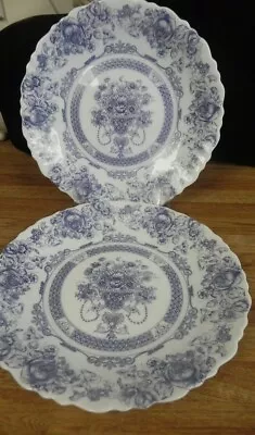 $9.99 • Buy TWO Arcopal Honorine Glass Scalloped FARMHOUSE Blue White 7.5 INCH SALAD PLATES
