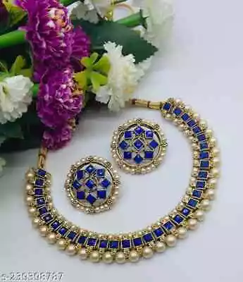 Indian Bollywood Gold Plated Kundan Choker Bridal Necklace Earrings Jewelry Set • $18.89