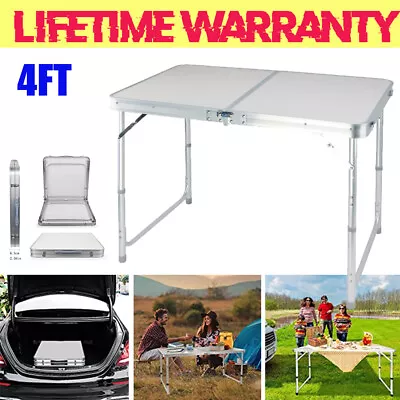  4FT Adjustable Aluminium Folding Portable Camping Table Party BBQ Parasol Hole • £24.72