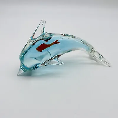 Murano? Art Glass Dolphin Figure Modern Decor Blue Clear Porpoise • $27.99