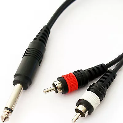 0.3m 6.35mm 1/4  Mono Jack To 2 RCA Male Cable Lead Audio Amp TS Phono Plug • £5.49