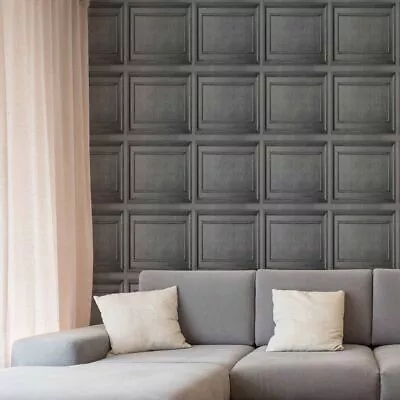 Fresco Dark Grey Wood Panelling Wallpaper • £11.19