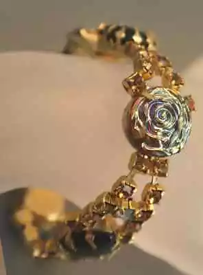 Vintage Juliana Glass Roses Braceleted Frosted Molded Flowers Rhinestones • $44.99