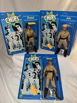 Vintage 8” Mego CHiPs Action Figures. Ponch Jon Sarge. NOC. Unpunched. HTF • $599.99