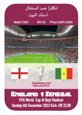 £7 • Buy England V Senegal World Cup Final Al Bayt Stadium 4 Dec 22 Programme  Match No51