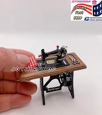 1/12 Miniature Sewing Machine Dollhouse Furniture With Scissor&Red Cloth Toy • $9.52