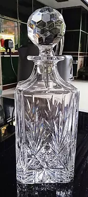 Excellent Lead  Crystal Cut Glass Decanter Square Heavy Brandy Whiskey 26cm  • £20
