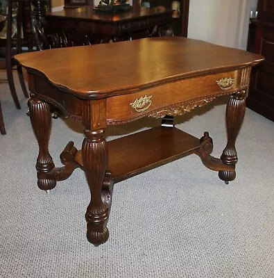 Antique Fancy Oak Library Or Small Desk Table • $1950