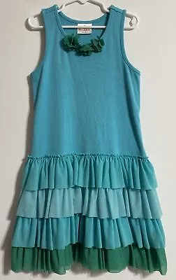 Hannah Andersson Dress Girl's 130 US 8 Blue Green Tiered Tulle Shiffon Frilly • $14.99