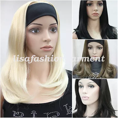 Charm Ladies Shoulder Length Wig Black/Brown Red /blonde 3/4 With Headband Wigs • $21.59