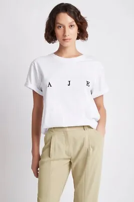 Aje Ladies Short Sleeve Tee Shirt Crew Neck Bianca T-shirt Tops In White S/8 • $69.99