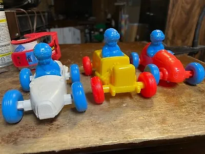 3 Vintage Plastic Soap Box Derby Style Toy Race Cars W/ Drivers 5  • $15