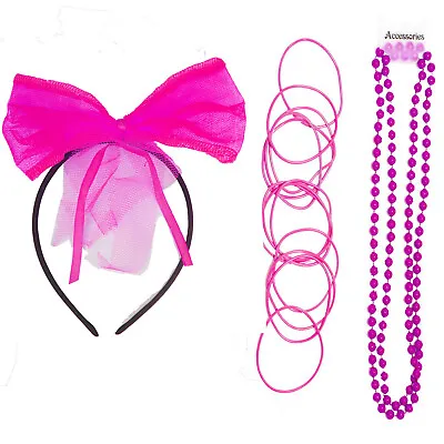 £5.50 • Buy Neon Tutu Accessories Pink  Hairbow Necklace Gummie Bangless 80' Fancy Dress