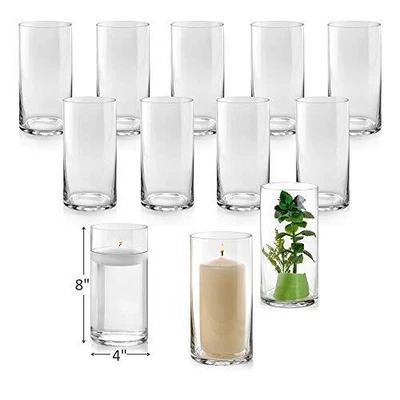 $146.15 • Buy Set Of 12 Glass Cylinder Vases 8 Inch Tall - Multi-use Pillar Candle Floating...