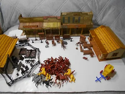 MARX Tin Litho ROY ROGER TOWN & 2 CABINS 108 Piece Set Vintage Western Toys • $169
