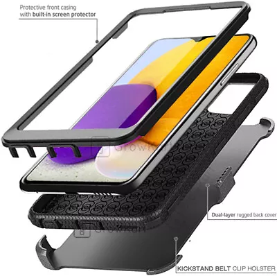 ARMOR TANK RUGGED Phone Case Cover Clip Stand Holster +BUILT IN SCREEN PROTECTOR • $11.49